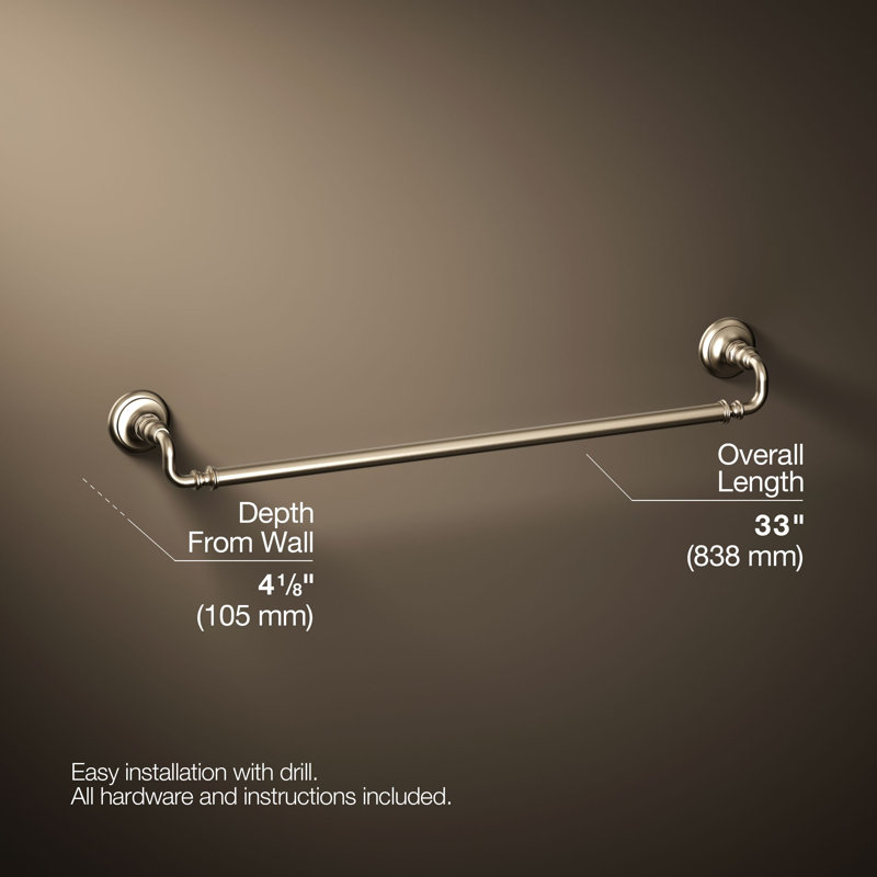 Artifacts® Wall Mounted Towel Bar, Vibrant Brushed Bronze, 3" H x 33" W x 3.5" D