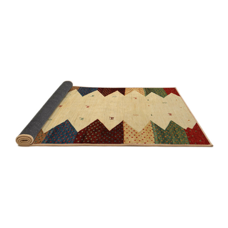 Tapis beige/rouge/vert contemporaine, Rond 7 pi