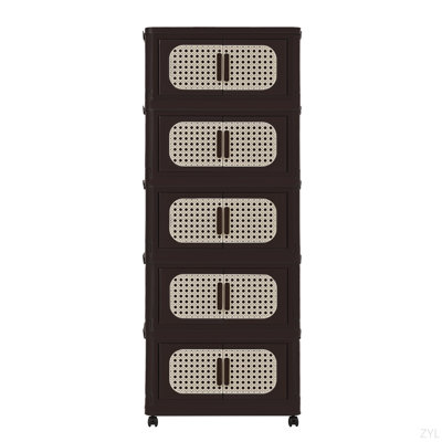 Armoire de rangement pliante latérale de 20 po de large, 5 niveaux, bacs de rangement pliables avec porte magnétique, armoire de rangement en plastique avec roues