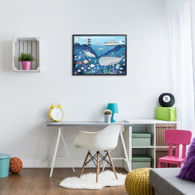 Illustration d'un enfant sous-marin, requin-baleine - peinture