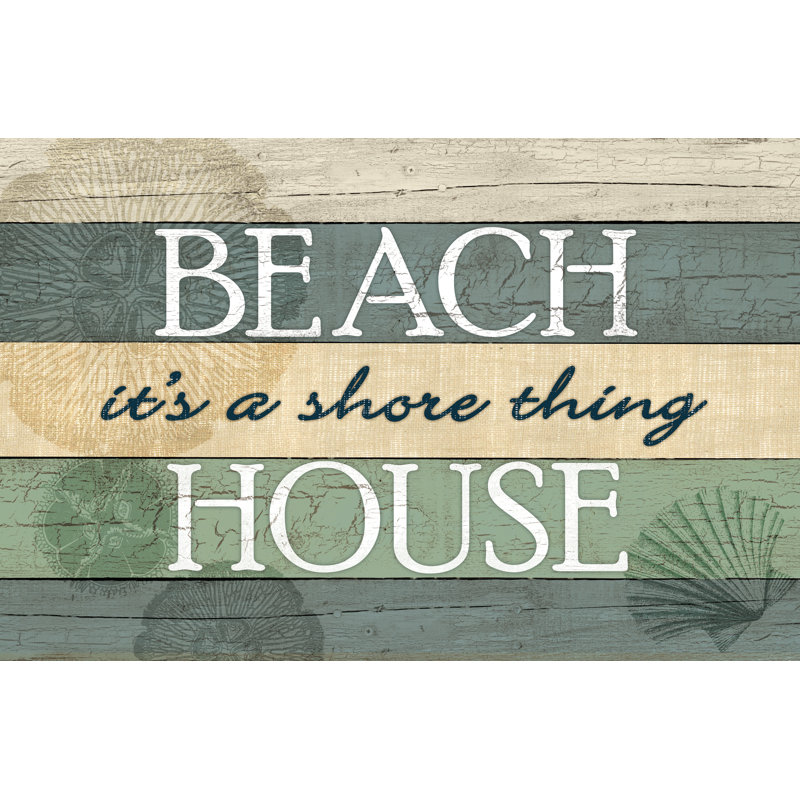 Beach House Sign - Wrapped Canvas Print, 30cm H x 46cm W x 3.8cm D
