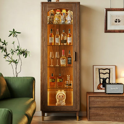 Armoire vitrée 19,69 "de style Mid-Century en frêne massif brun