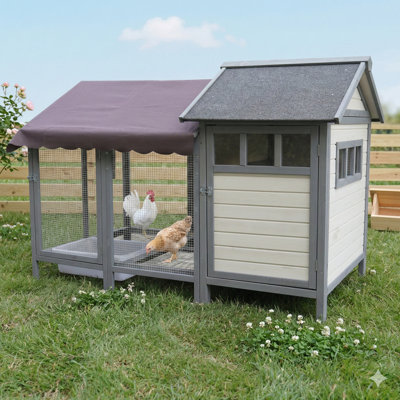 Large Outdoor Poultry Houses, Timber Construction with Brooding Compartments, Accommodates 3 to 5 Chickens or Rabbits – Features Black Waterproof and UV-Protective Felt Roofs (Dark Gray and Beige)