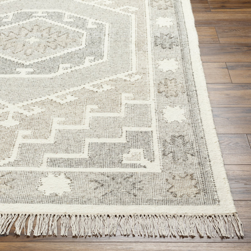 Saber Oriental Flatweave Wool Area Rug in Cream/Denim/Light Sage, Rectangle 2' x 3'