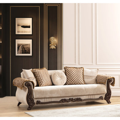 Chenille beige contemporaine avec mousse haute, structure en bois d'ingénierie, lit et support de dossier en mousse avec rangement pratique, compartiment