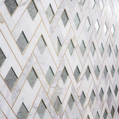 Zeta 12x16 Polished Marble and Brass Inlay Waterjet Mosaic Tile