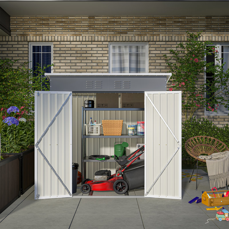 6 ft x 4 ft Gray Galvanized Steel Outdoor Storage Shed