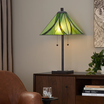 Oil Rubbed Bronze 30-Inch Metal Table Lamp With Green Glass Shade