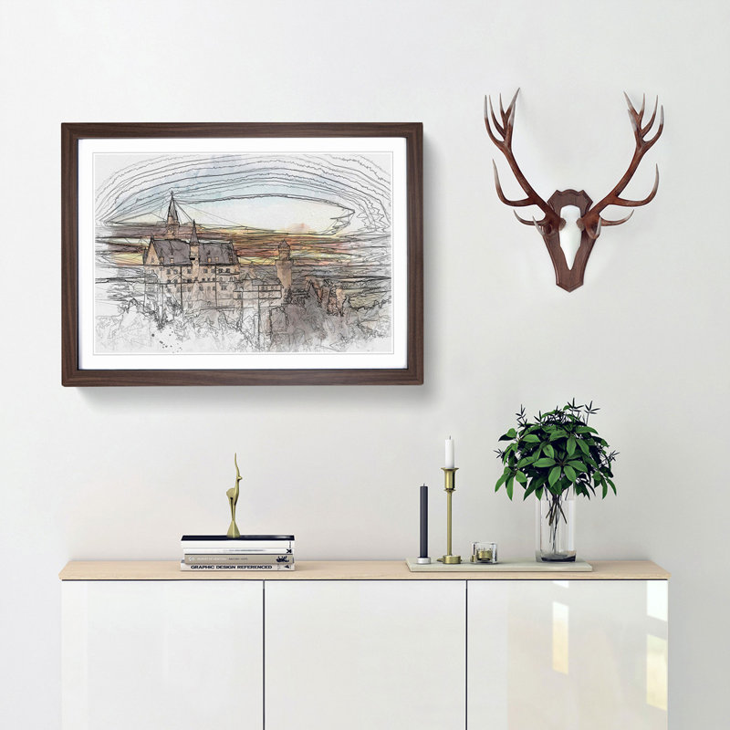 Neuschwanstein Castle in Abstract - Framed Print, 62cm H x 87cm W x 2cm D, Walnut Framed