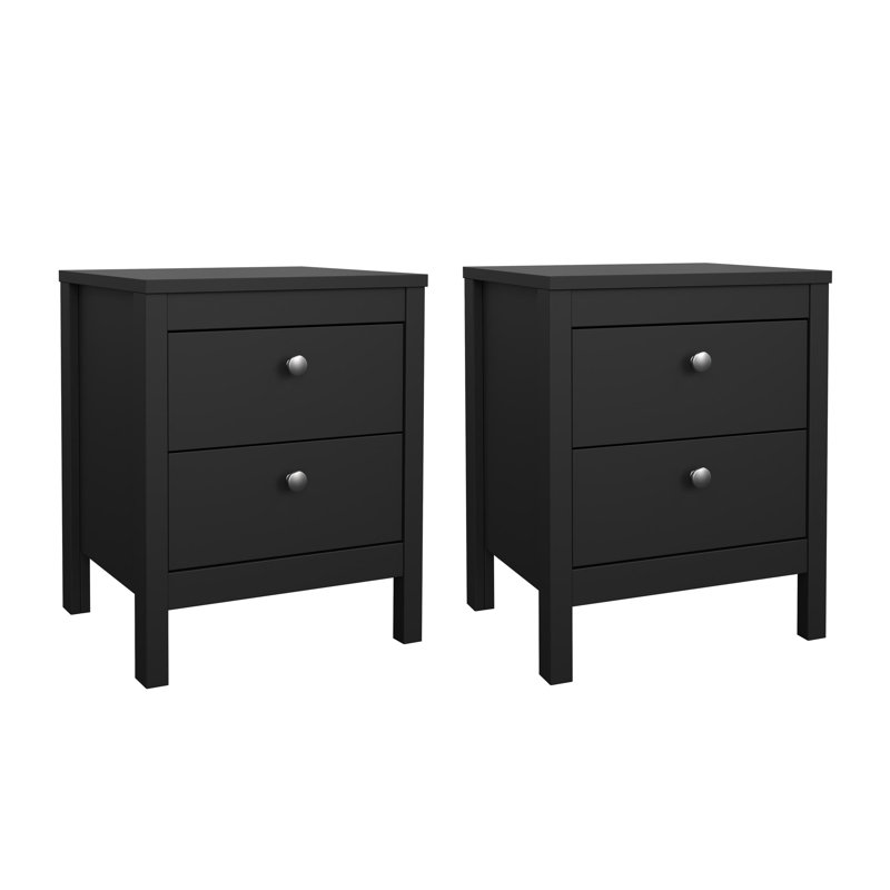 Ensemble de 2 tables de chevet 2 tiroirs l 17,24 po Madrid, noir mat, Black