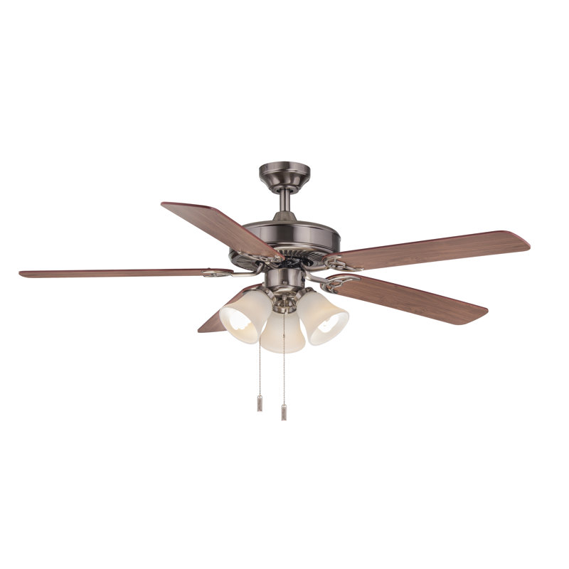 Giambrone 52'' Ceiling Fan with LED Lights, Nickel with Maple/Walnut Blades