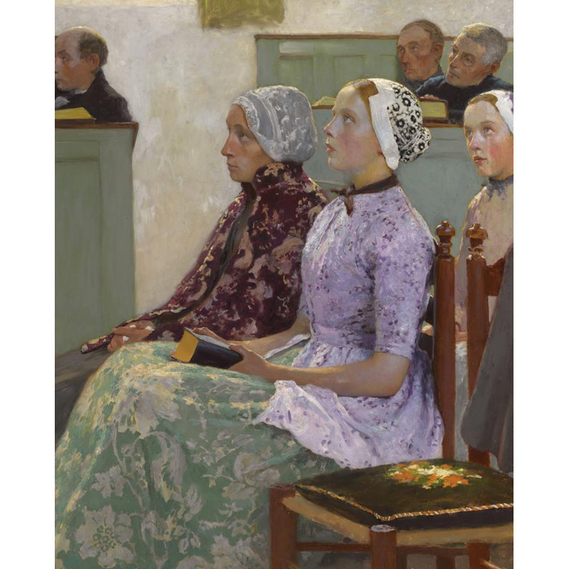 «Sunday Mass» par Gari Melchers - Art mural sur toile tendue avec châssis, H 18 po x l 14 po