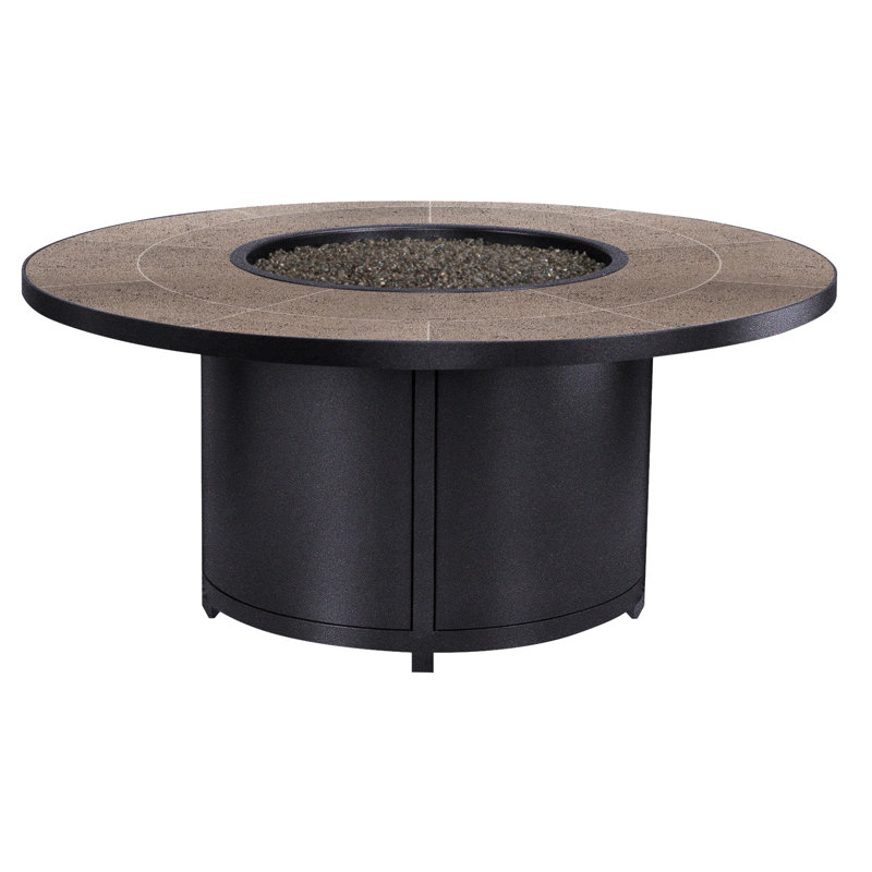 Capri Round Iron Propane and Natural Gas Fire Pit Table, Graphite, 24" H x 54" W x 54" D, Canyon Taupe