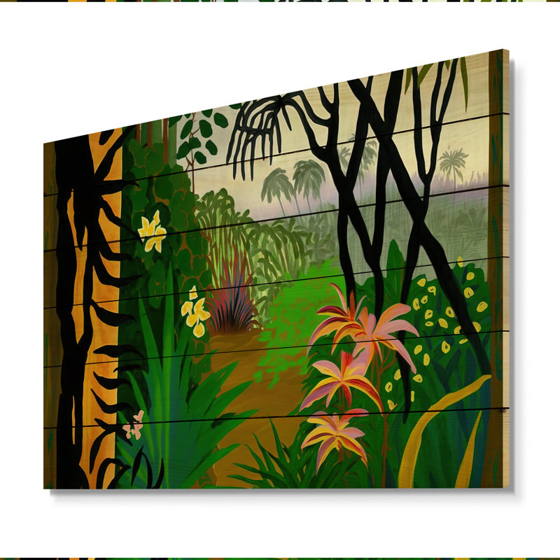 «Blossoming and Vibrant Jungle Flora IV», reproduction sur bois sans cadre, H 24 po x l 32 po x P 1 po