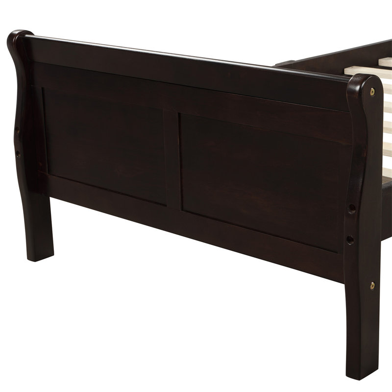 Lit plateforme avec base de lit en bois et lit-bateau, Espresso