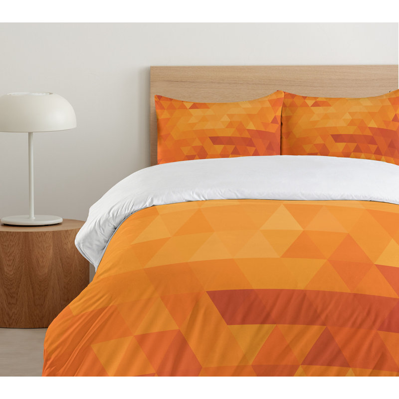 Burnt Orange Geometric Triangle Mosaic Queen Duvet Cover Set