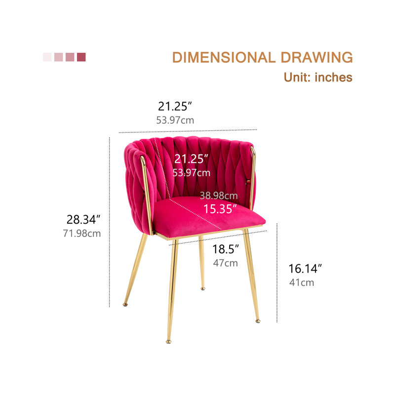 Ensemble de 6 chaises de salle à manger, chaises en velours avec pieds en métal doré, chaises d'appoint capitonnées pour salon et salle à manger modernes (rose rouge)