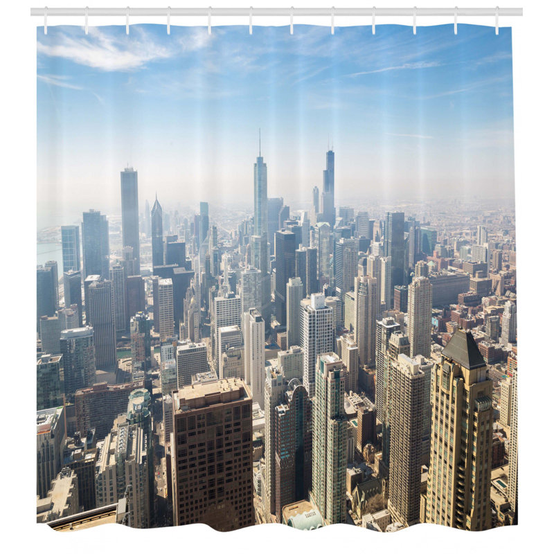 Ensemble de rideau de douche et crochets cityscape, H 70 po x l 69 po