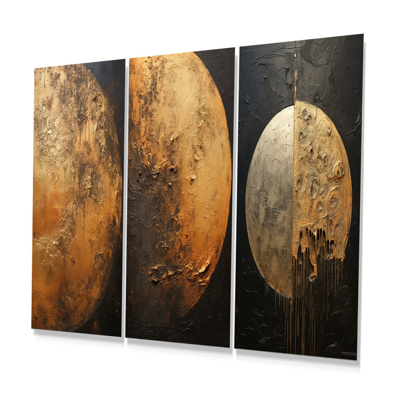 Bronze poutre de lune - ensemble de 3 impressions sur métal lune, H 28 po x l 36 po