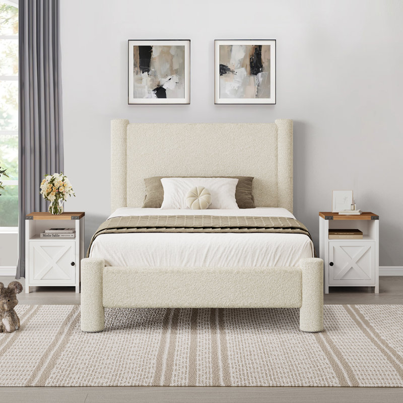 Ensemble de chambre à coucher avec lit 3 pièces Boucle, Crème, Twin
