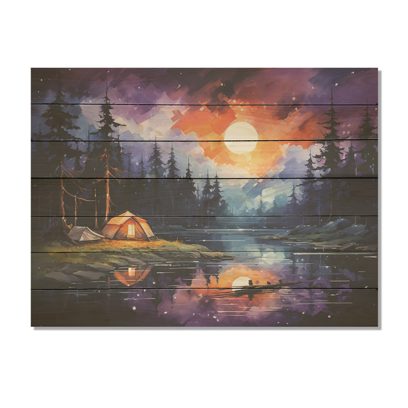 Northern Lights Camping Escape II - Impression de voyage sur bois, H 34 po x l 44 po