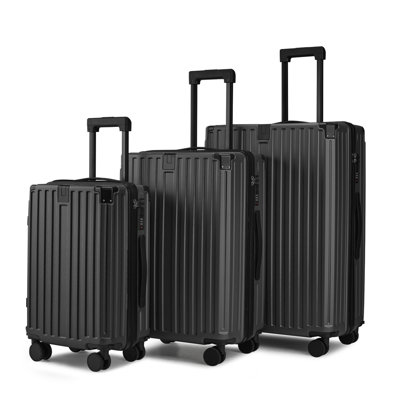 Ensemble de valises rigides en graphite 3 pièces en ABS, valises de voyage multifonctionnelles avec porte-gobelet pliable et roulettes amovibles, convient aux vacances de voyage / aux voyages d'affaires / à la vie universitaire