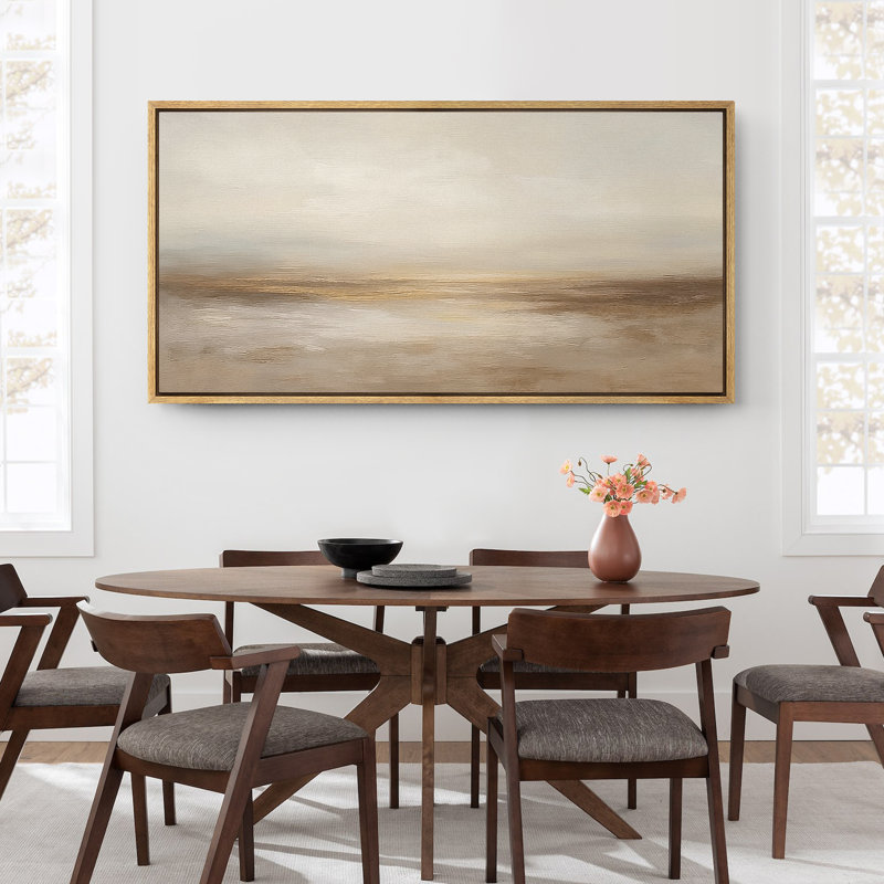 Large Framed Canvas Print Wall Art - Abstract Landscape Print for Modern Home Decor, Natural, 30" H x 60" W