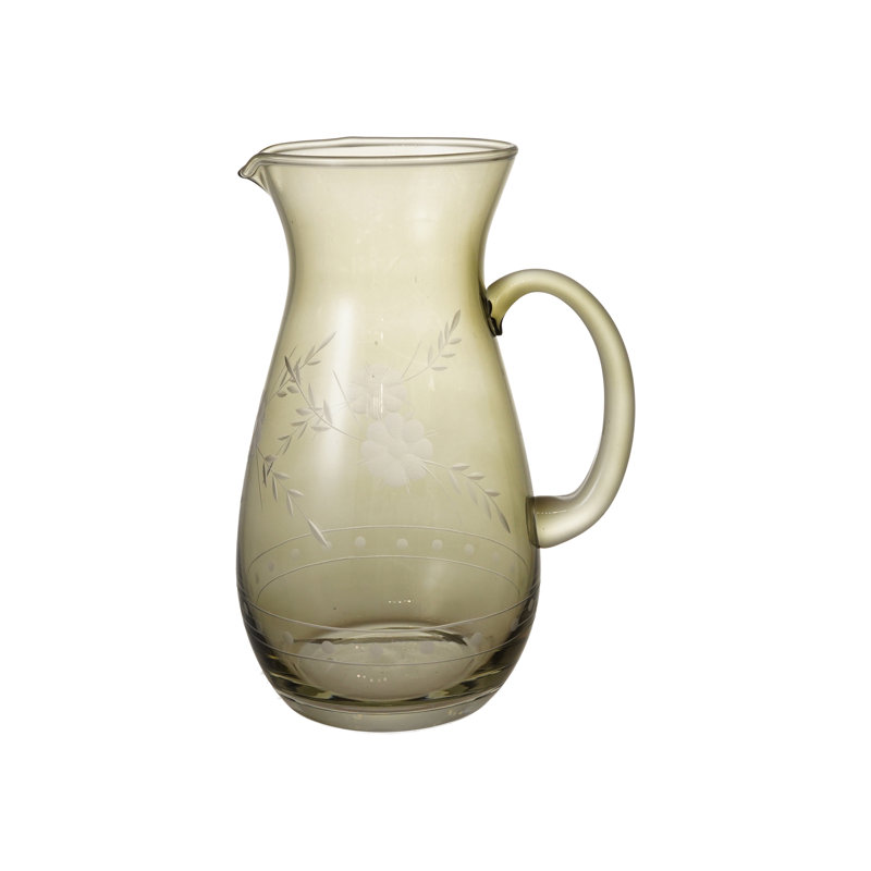Etched Botanical Glass Pitcher