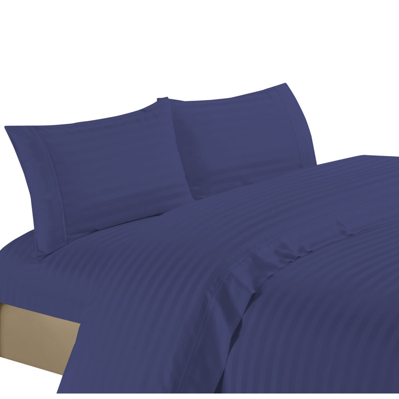 Egyptian Cotton Striped Sheet Set, Navy, Queen Sheet Set with 2 Pillowcases