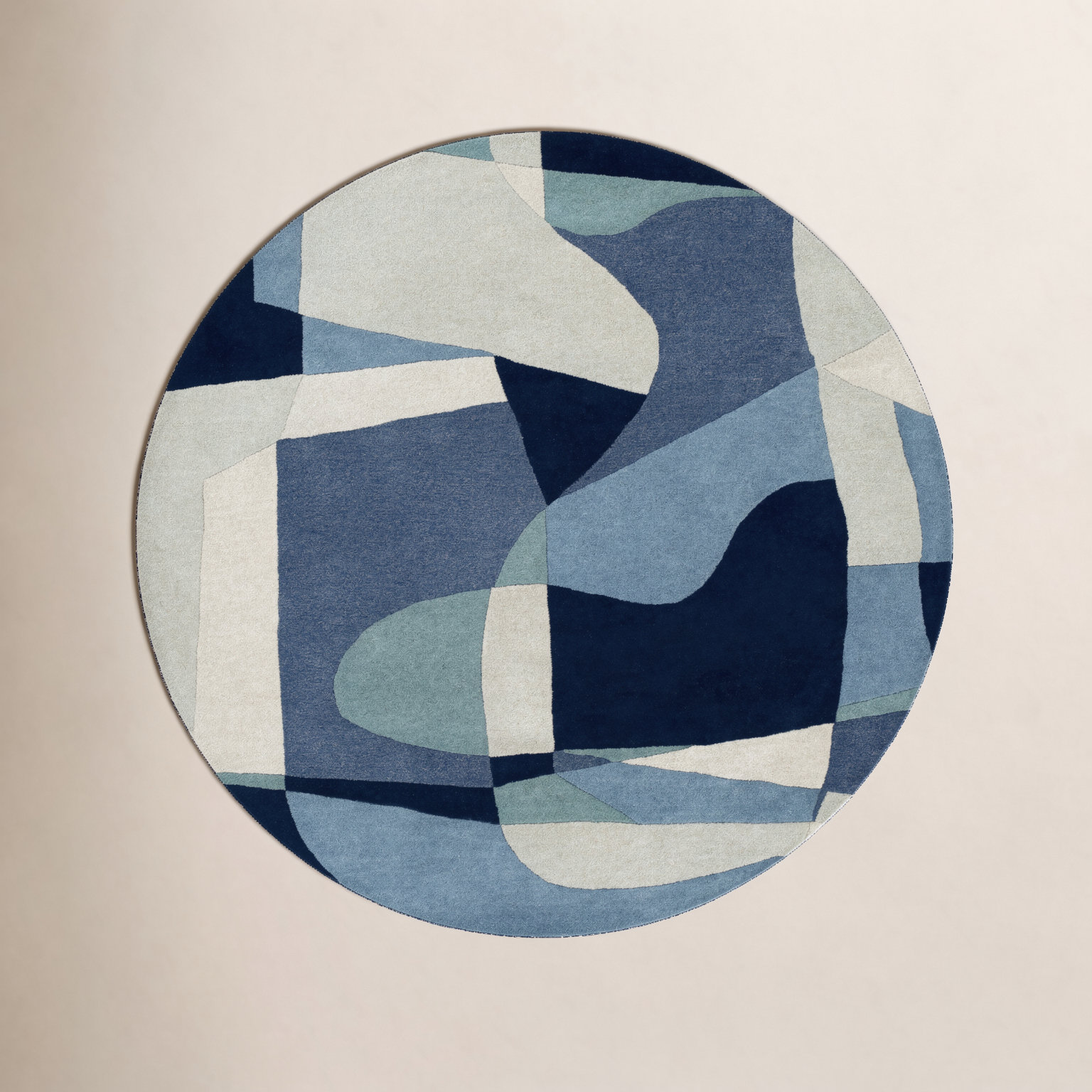 Gaye Teal Navy Beige Hand-Tufted Geometric Rug, Round 4'