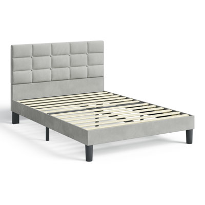 Velvet Upholstered Platform Bed with Headboard