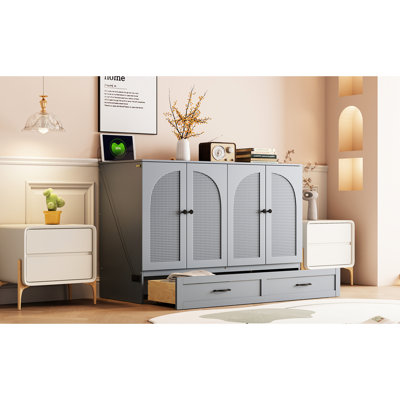 Lit double en gris avec généreuses options de tiroirs. Économise de l'espace efficacement. Permet de ranger plusieurs objets. Finition attrayante. Fonction de charge. Facile à assembler. L 75,1 po x l 56,7 po x H 41,3 po