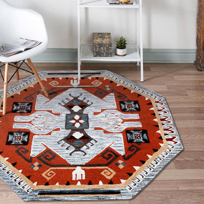 Adriennie Hand Tufted Wool Southwestern Indoor Rug, Round 6'