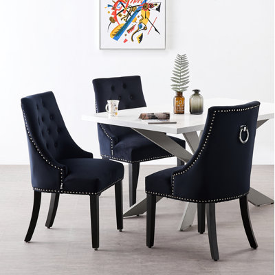 Schaub 4 Person Dining set - a Rectangular Wooden Dining Table with Metal Legs and a Set of 4 Quilted Ring Knocker Velvet Dining Chairs for Dining Room - Modern Dining Table Set