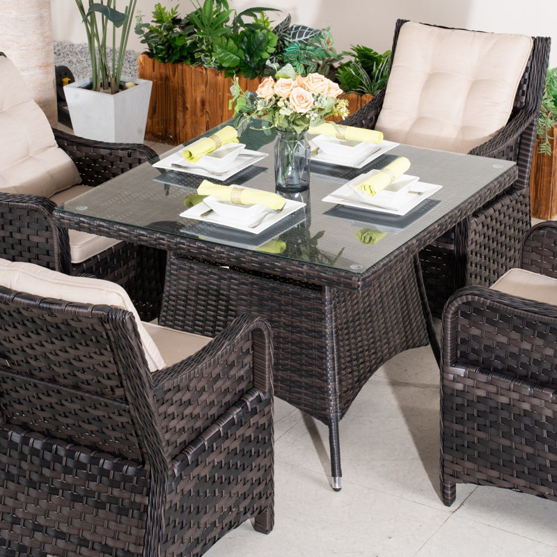 Algird 4-Person Wicker Patio Dining Set With Square Table