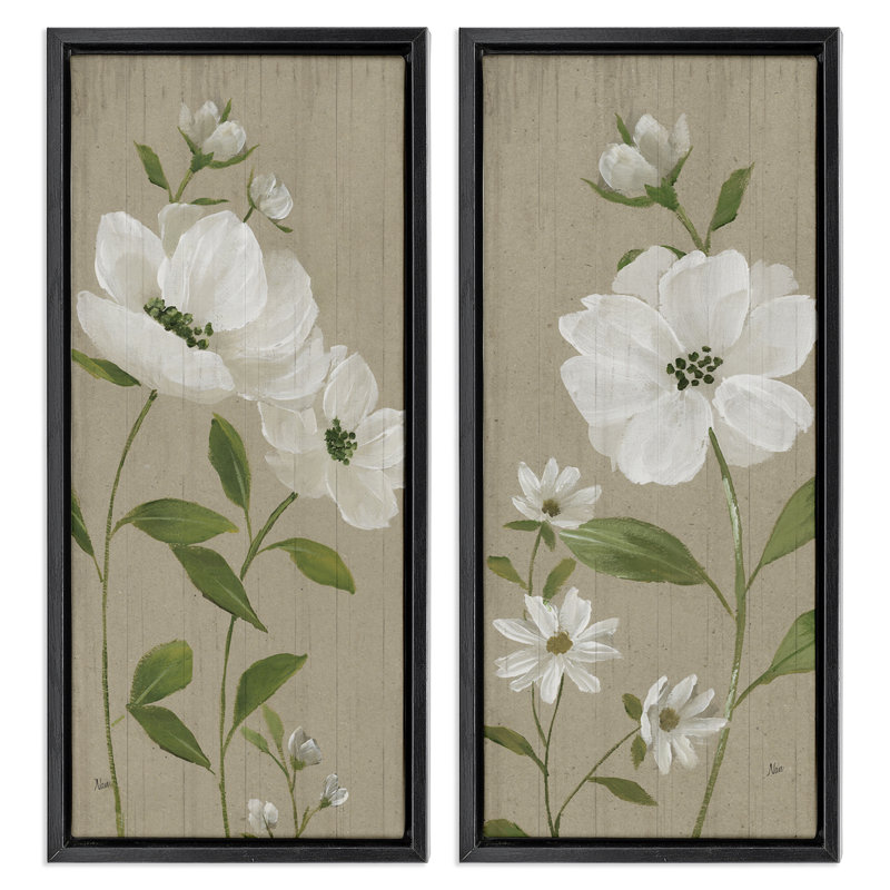  Ensemble de 2 toiles flottantes encadrées Cottage Blossoms on Beige par Nan, H 25 po x l 11 po, Cadre flottant noir de jais
