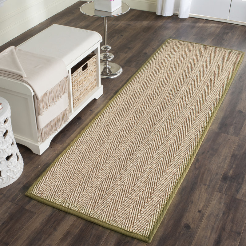 Auckland Bamboo Slat/Seagrass Natural/Olive Area Rug, Rectangle 9' x 12'