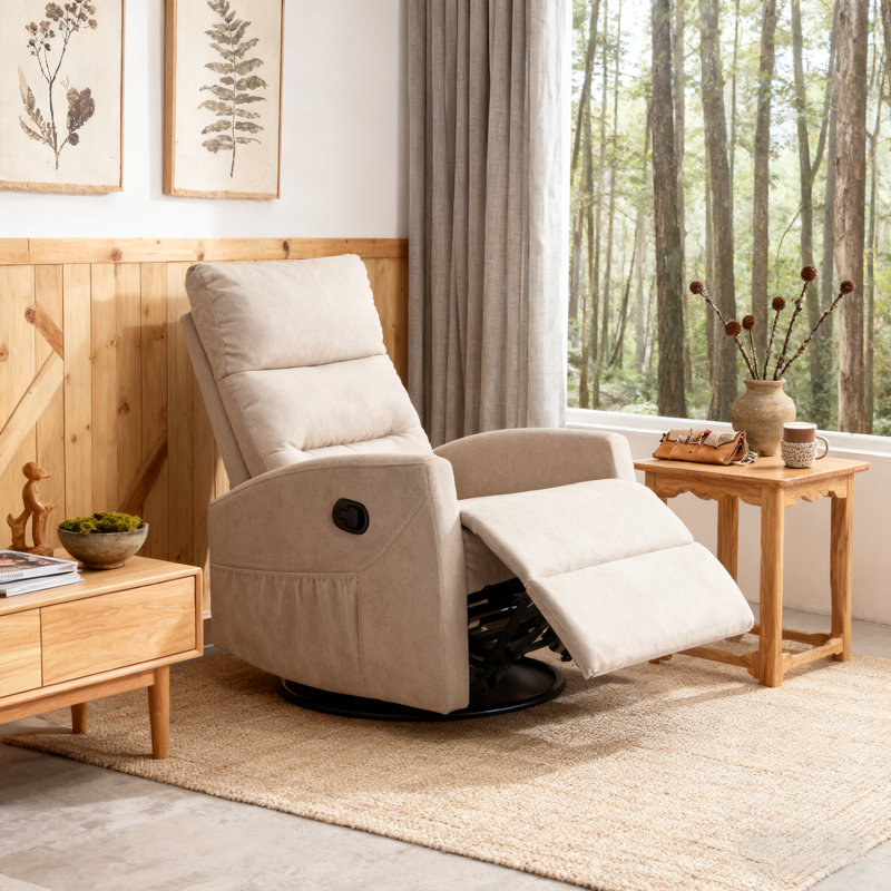 Fauteuil inclinable manuel avec chaise berçante et pivotante en tissu pour le salon, Beige