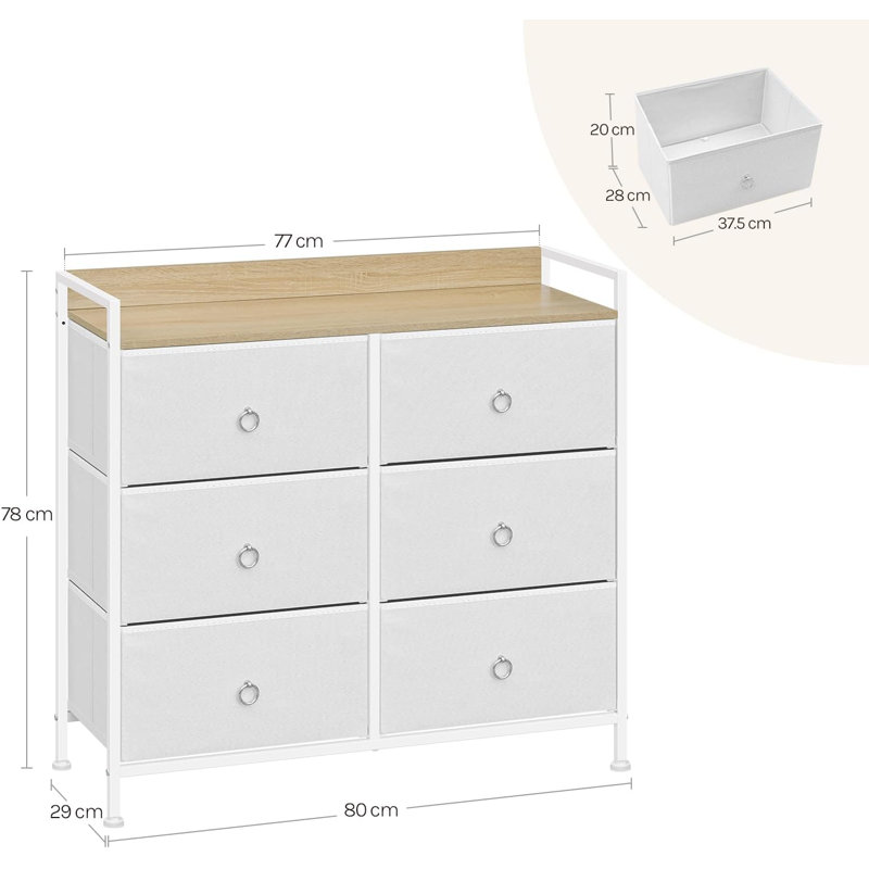 Chest of drawers with drawers, cabinet with 6 fabric drawers, storage cabinet for bedroom, living room, hallway, metal frame, industrial style