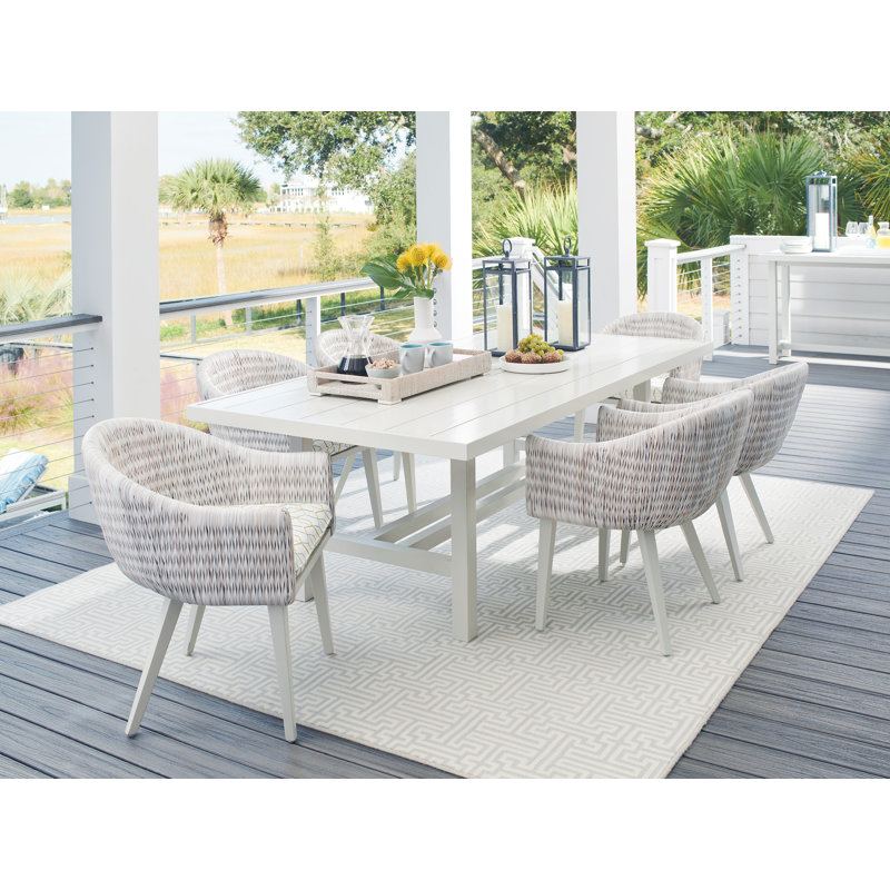 Seabrook Transitional 88" Oyster-White Aluminum Dining Table