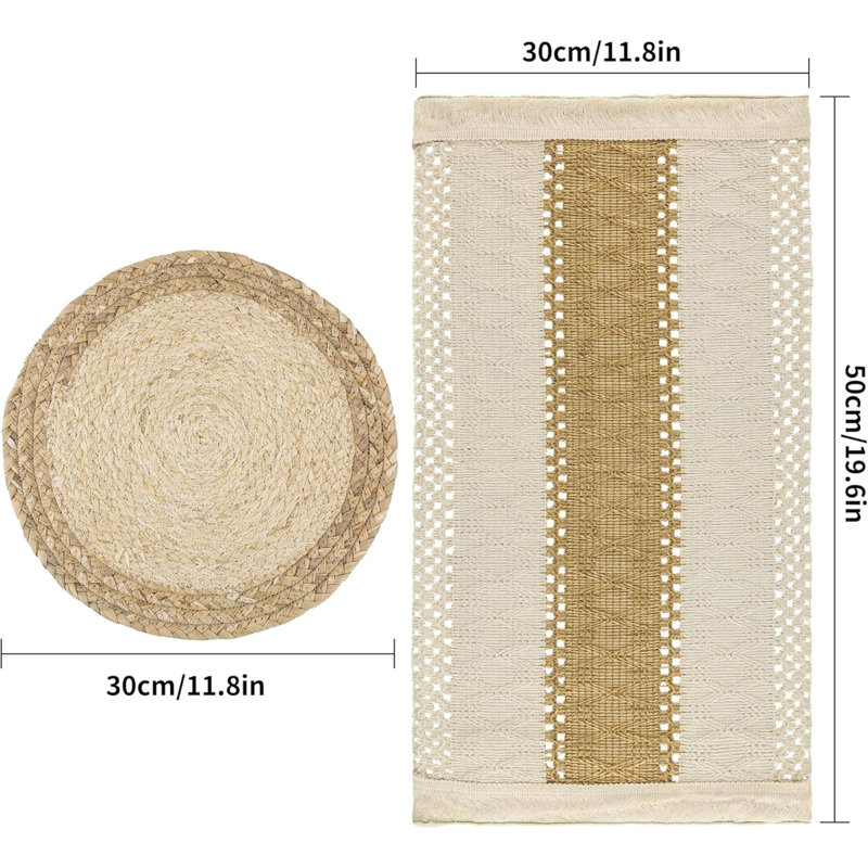 Ensemble de 4 napperons faits à la main en coton naturel avec toile de jute et paille d'eau