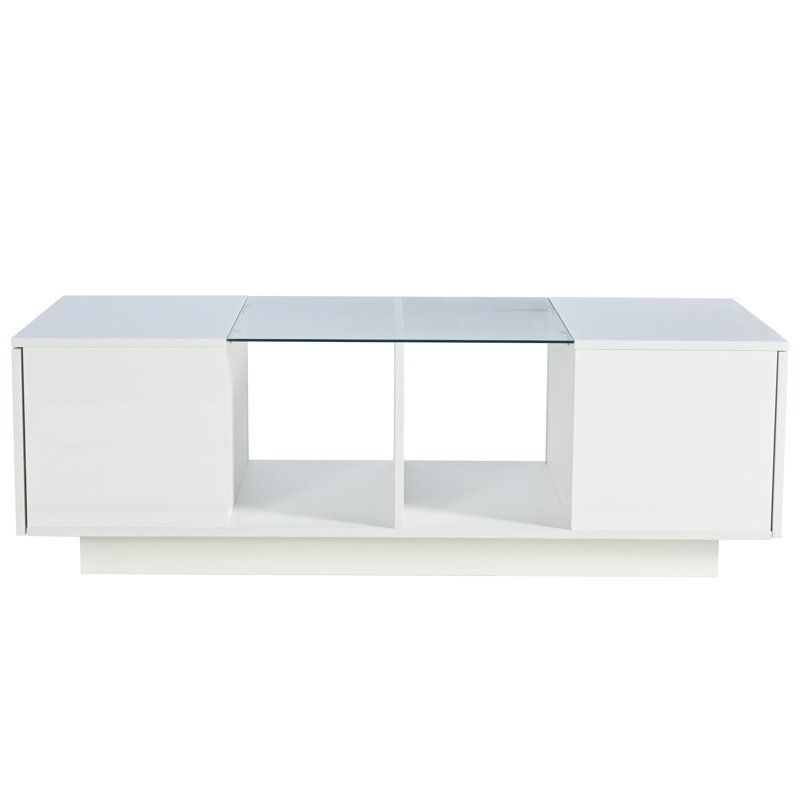 Calep Trestle Coffee Table with Storage, White