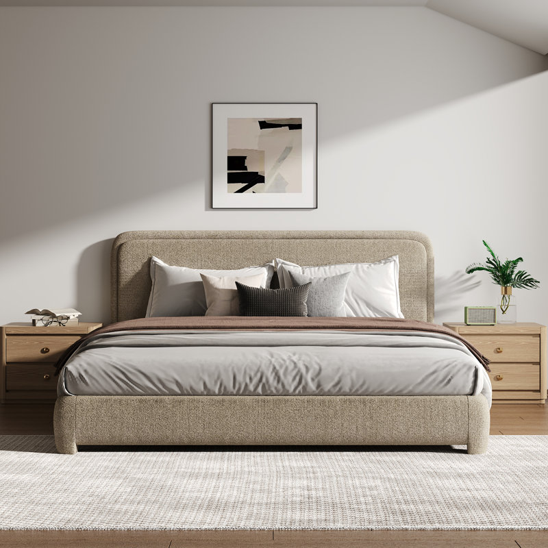Bensu Boucle Upholstered Platform Bed, King, Taupe