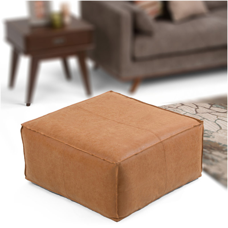 Brody - Large Square Coffee Table Pouf - Distressed Brown, Light Brown Faux Leather