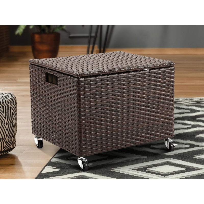 Espresso Wicker Rolling File Box with Bamboo Lid