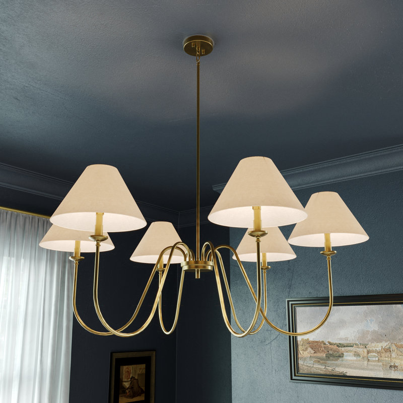 Lustre classique / traditionnel à 6 lumières à intensité variable, Or brossé, H 21 po x l 50 po x P 50 po