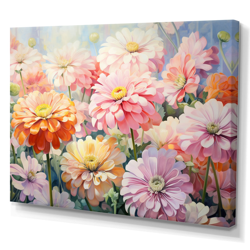 «Light Light Zinnias Romantic Impression II», reproduction sur toile, Toile tendue, H 12 po x l 20 po x P 1 po