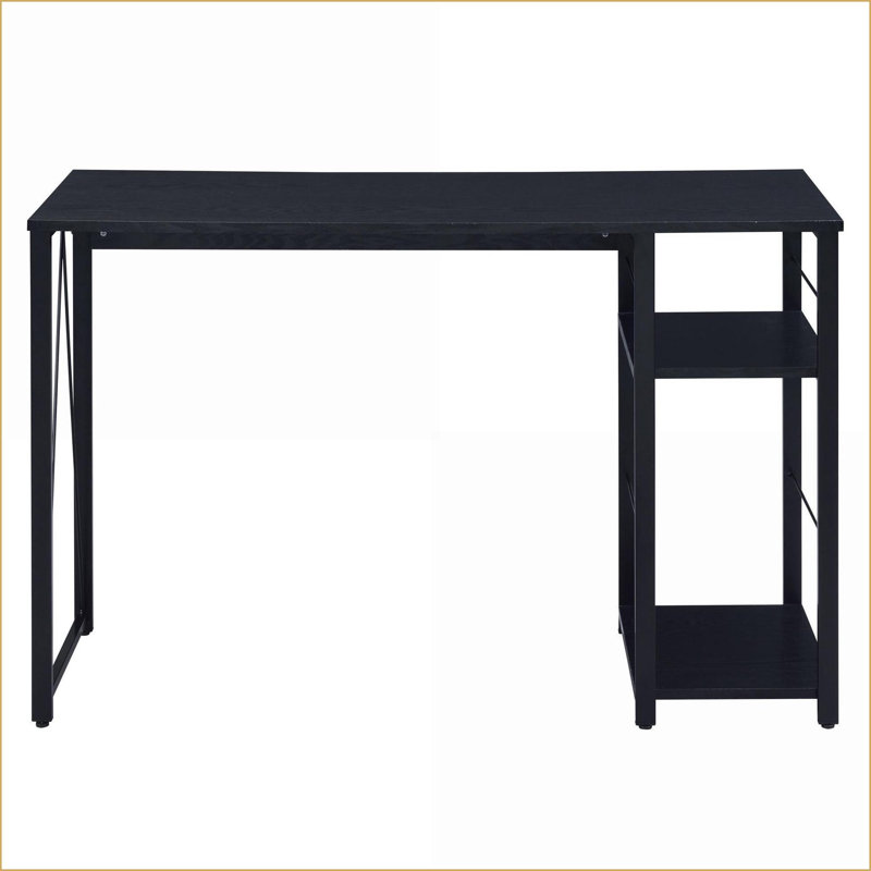 Desks, Modern 2-Shelf Writing Desk 47.5” Wide | Black | Wood &amp; Metal, Black