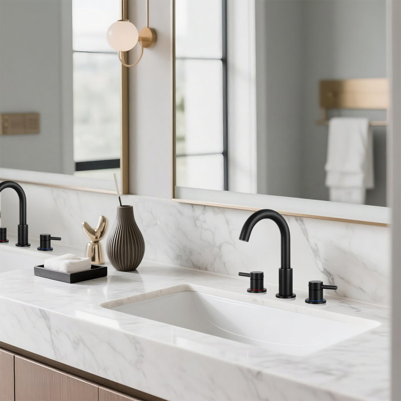 Widespread Bathroom Faucet 3 Hole, 2-handle 8 nch Bathroom Sink Faucet, Matte Black