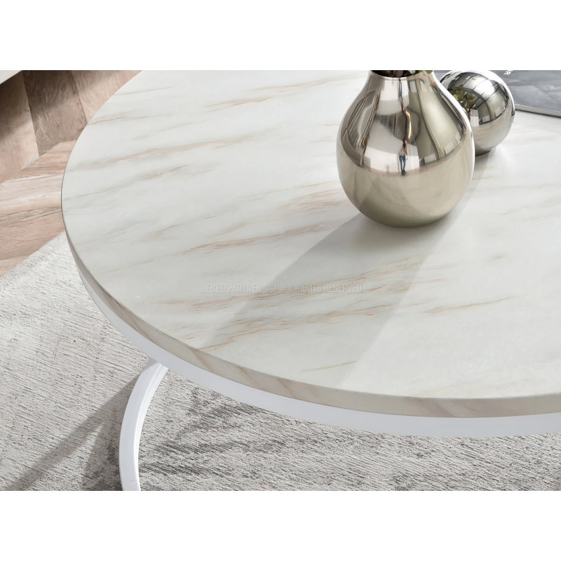 Centeno Frame Coffee Table, 36cm H x 80cm W x 80cm D, Beige Marble, White